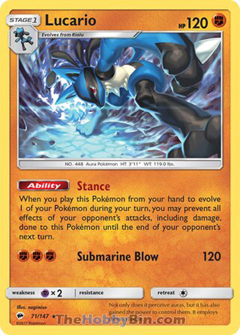 Lucario #71/147 Holo Rare - Burning Shadows Pokemon card