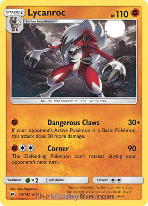0075 Lycanroc Holo Rare Burning Shadows