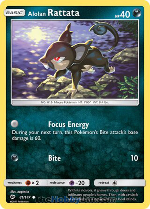 Alolan Rattata #81/147 Common - Burning Shadows Pokemon card