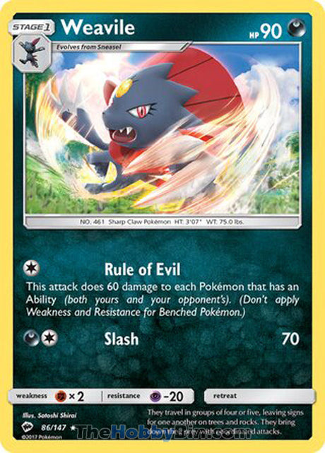 Weavile Burning Shadows Rare #86/147