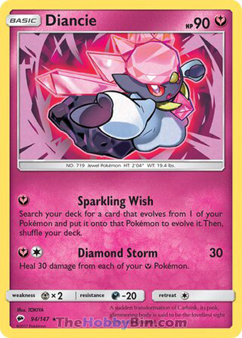 Diancie #94/147 Holo Rare - Burning Shadows Pokemon card