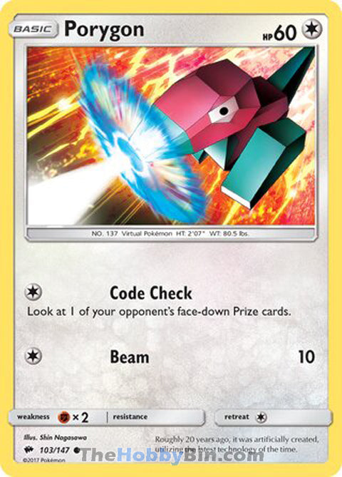 Porygon #103/147 Common - Burning Shadows Pokemon card
