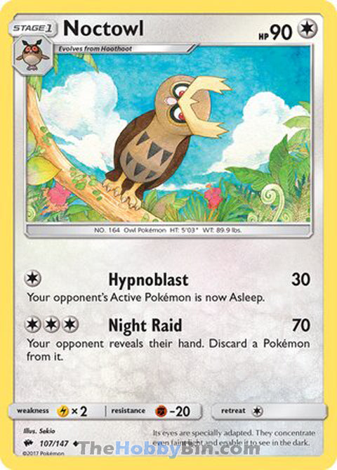 Noctowl #107/147 Uncommon - Burning Shadows Pokemon card