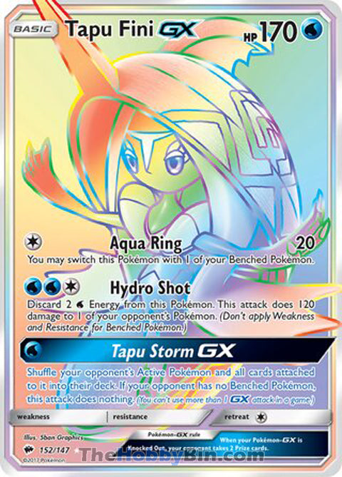 Tapu Fini GX #152/147 Secret Rare - Burning Shadows Pokemon card