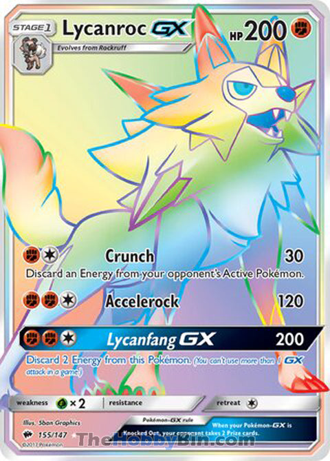 Lycanroc GX Burning Shadows Secret Rare #155/147