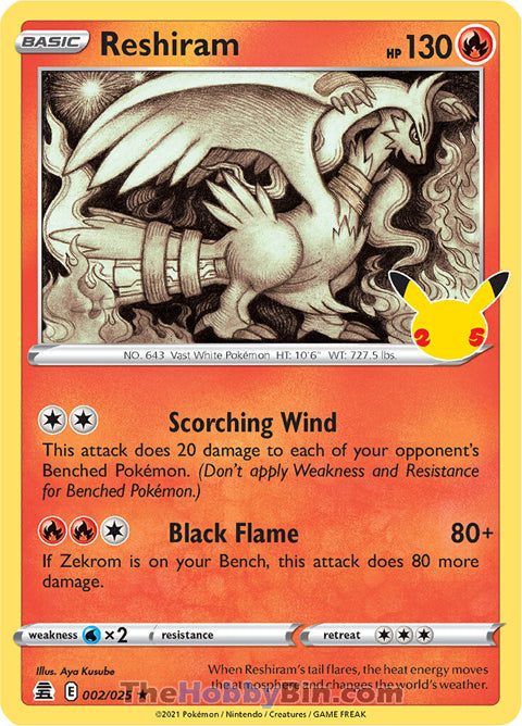 0002 Reshiram Holo Rare Celebrations