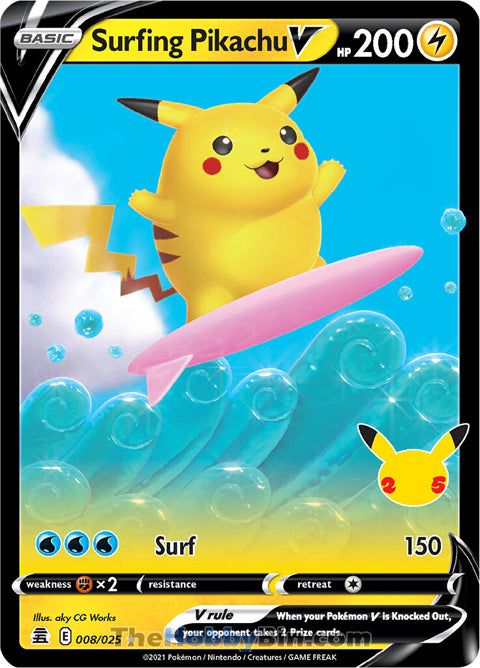 Surfing Pikachu V Celebrations Ultra Rare #008/025