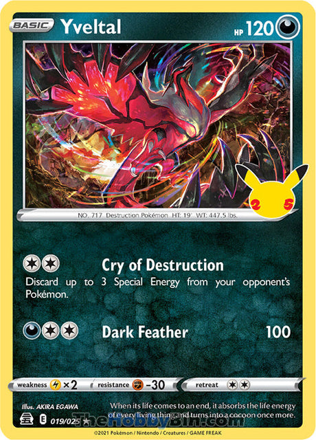 Yveltal Celebrations Holo Rare #019/025