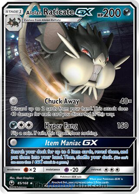 Alolan Raticate GX #85/168 Ultra Rare - Celestial Storm Pokemon card