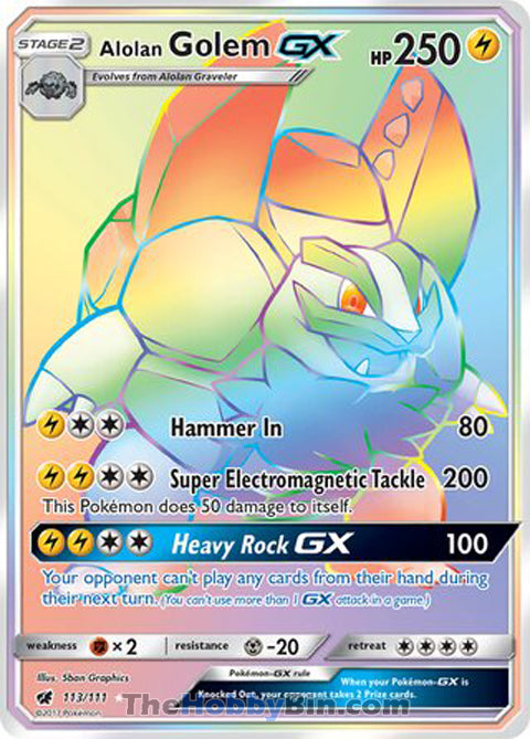 Alolan Golem GX #113/111 Secret Rare - Crimson Invasion Pokemon card