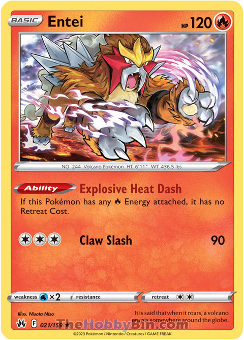 Entei #21/159 Holo Rare - Crown Zenith Pokemon card