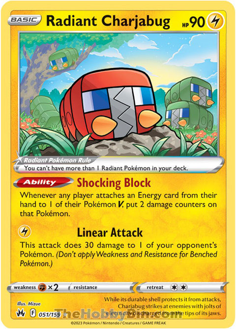 Radiant Charjabug #51/159 Radiant Rare - Crown Zenith Pokemon card