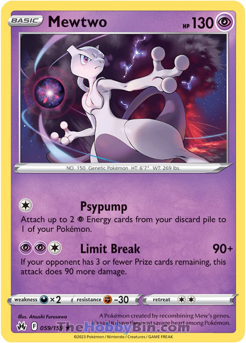 Mewtwo #59/159 Holo Rare - Crown Zenith Pokemon card
