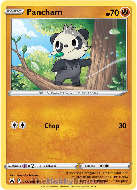Pancham #72/159 Common - Crown Zenith Pokemon card