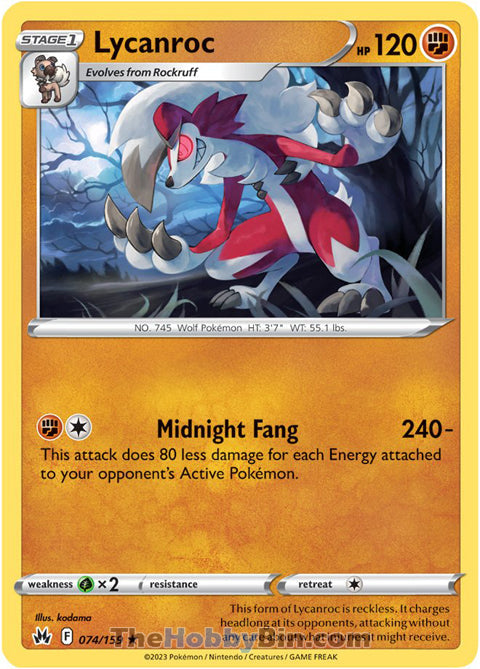 Lycanroc #74/159 Rare - Crown Zenith Pokemon card