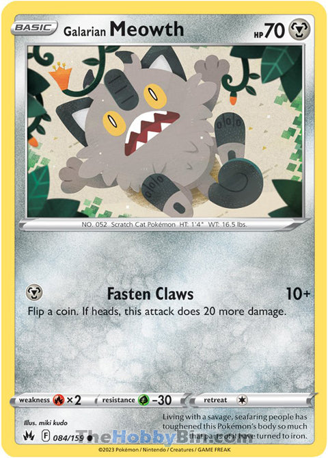 Galarian Meowth #84/159 Common - Crown Zenith Pokemon card