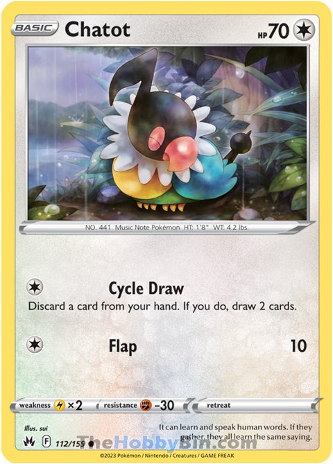 Chatot #112/159 Common - Crown Zenith Pokemon card