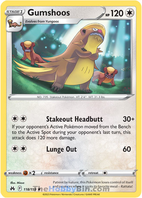 Gumshoos #118/159 Rare - Crown Zenith Pokemon card