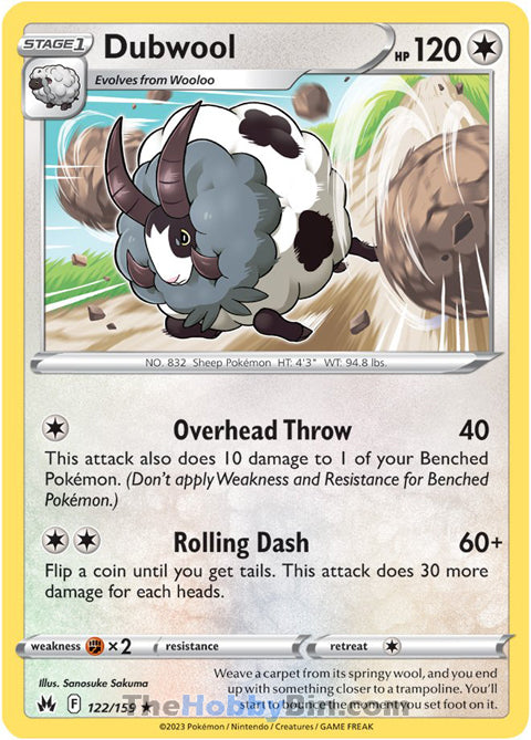 Dubwool #122/159 Rare - Crown Zenith Pokemon card