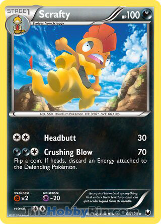 Scrafty #68/108 Rare - Dark Explorers Pokemon card