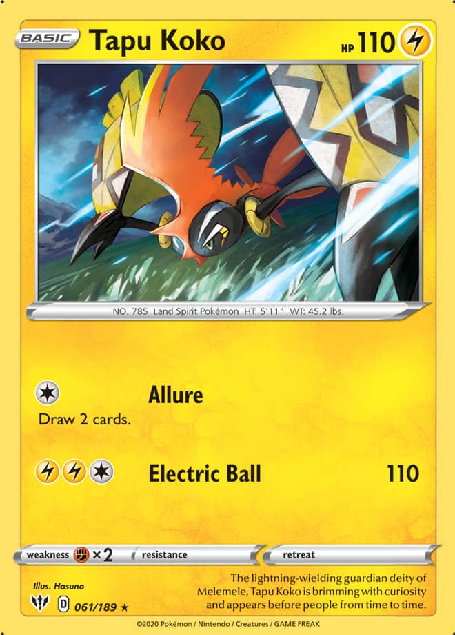 Tapu Koko #61/189 Holo Rare - Darkness Ablaze Pokemon card