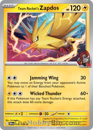 Team Rocket's Zapdos #70/182 Rare - Destined Rivals Pokemon card