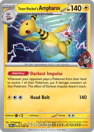 Team Rocket's Ampharos #74/182 Uncommon - Destined Rivals Pokemon card