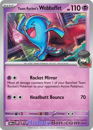 Team Rocket's Wobbuffet #82/182 Rare - Destined Rivals Pokemon card