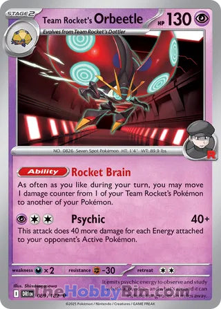 Team Rocket's Orbeetle #89/182 Uncommon - Destined Rivals Pokemon card