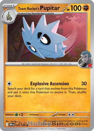Team Rocket's Pupitar #95/182 Common - Destined Rivals Pokemon card