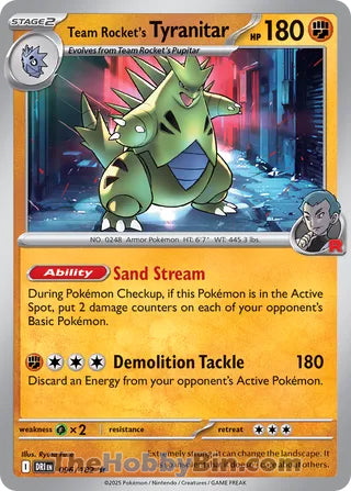 Team Rocket's Tyranitar #96/182 Rare - Destined Rivals Pokemon card