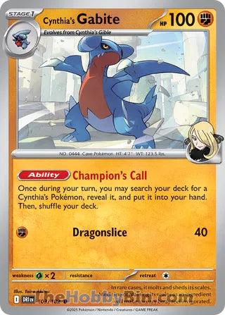 Cynthia's Gabite #103/182 Common - Destined Rivals Pokemon card
