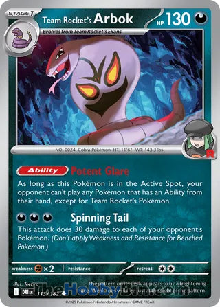 Team Rocket's Arbok #113/182 Uncommon - Destined Rivals Pokemon card