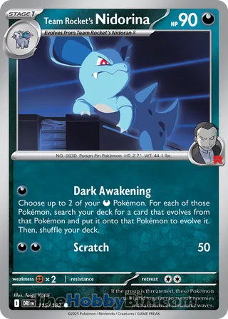 Team Rocket's Nidorina #115/182 Common - Destined Rivals Pokemon card