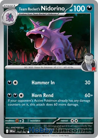 Team Rocket's Nidorino #118/182 Common - Destined Rivals Pokemon card