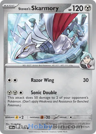 Steven's Skarmory #142/182 Common - Destined Rivals Pokemon card