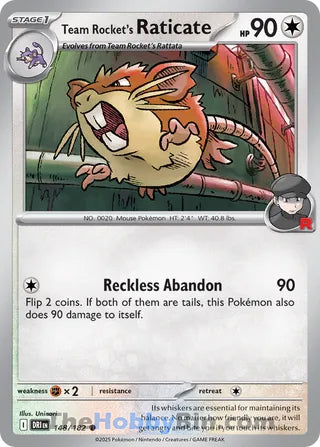 Team Rocket's Raticate #148/182 Common - Destined Rivals Pokemon card