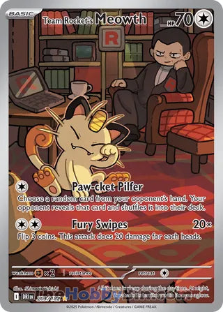 Team Rocket's Meowth #203/182 Illustration Rare - Destined Rivals Pokemon card