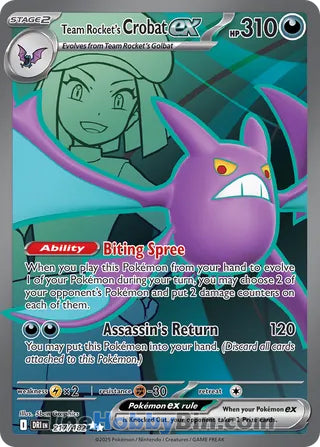 Team Rocket's Crobat ex #217/182 Ultra Rare - Destined Rivals Pokemon card