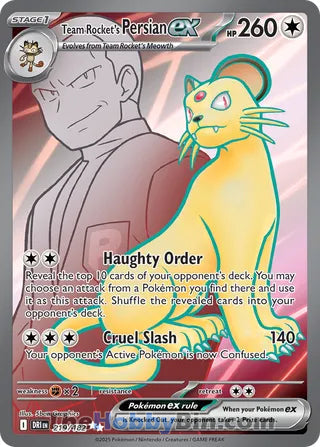 Team Rocket's Persian ex #219/182 Ultra Rare - Destined Rivals Pokemon card