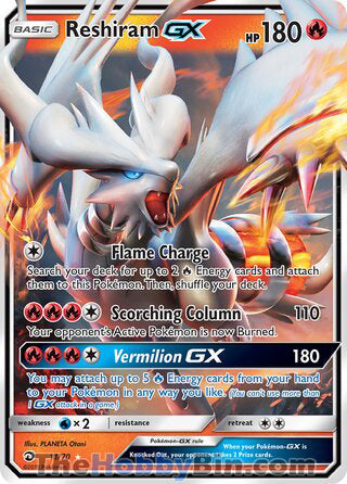 Reshiram GX #11/70 Ultra Rare - Dragon Majesty Pokemon card