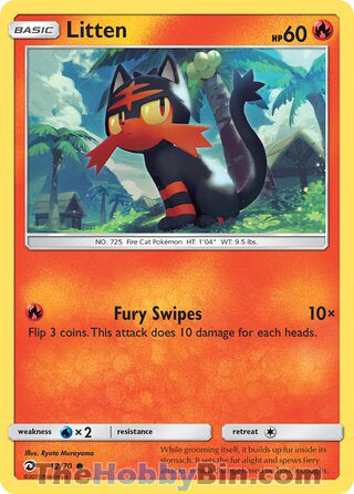 Litten #12/70 Common - Dragon Majesty Pokemon card