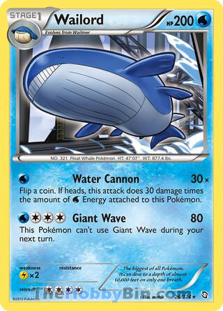 Wailord #26/124 Holo Rare - Dragons Exalted Pokemon card