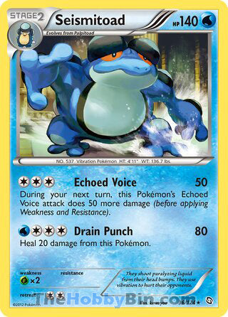 Seismitoad #36/124 Rare - Dragons Exalted Pokemon card