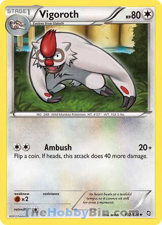 Vigoroth #102/124 Uncommon - Dragons Exalted Pokemon card