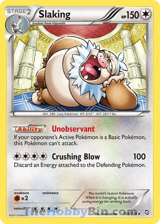 Slaking #103/124 Holo Rare - Dragons Exalted Pokemon card
