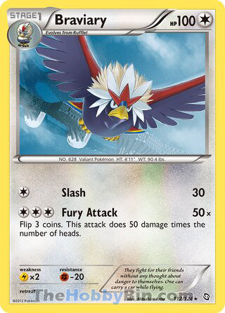 Braviary #112/124 Rare - Dragons Exalted Pokemon card