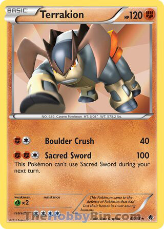 Terrakion #63/98 Holo Rare - Emerging Powers Pokemon card