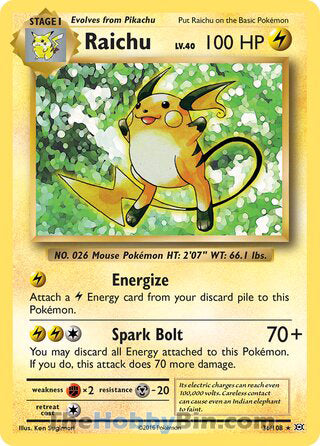 Raichu #36/108 Holo Rare - Evolutions Pokemon card