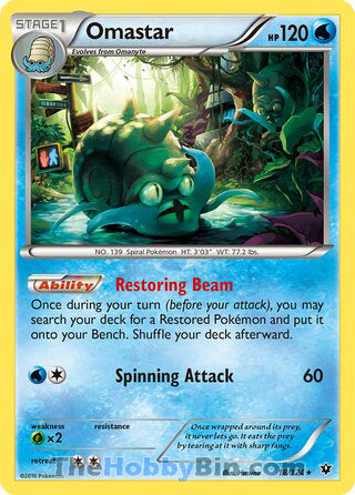 Omastar #18/124 Rare - Fates Collide Pokemon card